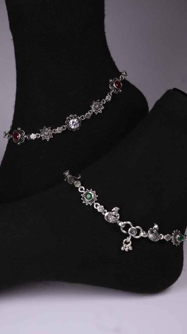 (Pair) Raka Silver Oxidised Anklet