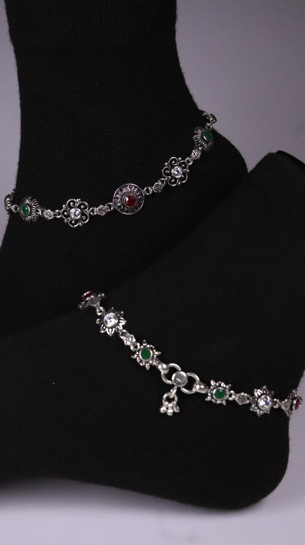 (Pair) Rangrez Silver Oxidised Anklet