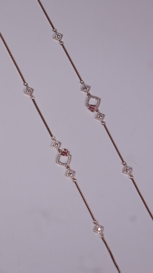 (Pair) Pink Clover Silver Anklet - Rose Gold