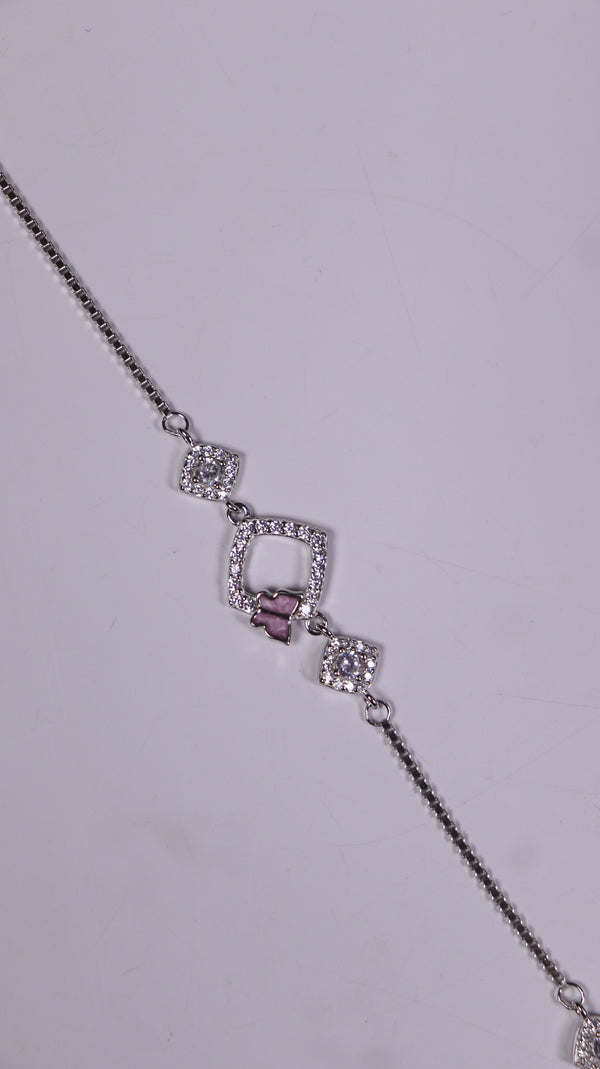 (Pair) Pink Clover Silver Anklet - Silver