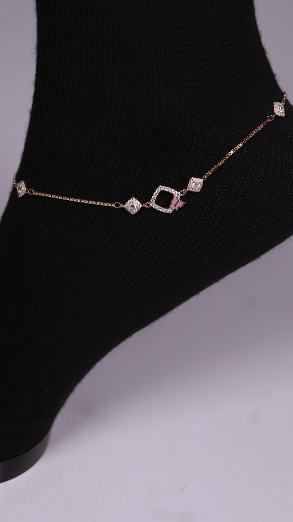 (Pair) Pink Clover Silver Anklet - Rose Gold